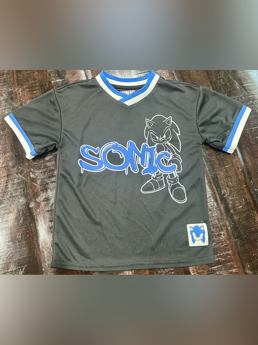 SEGA Sonic The Hedgehog Graphic Kids Tee - Black & Blue Size 6